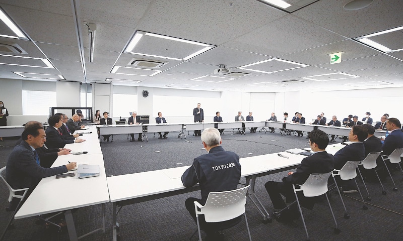 TOKYO 2020 Organising Committee president Yoshiro Mori (C, background) speaks during a meeting to establish an Olympic Games planning task force on Thursday.—AFP TOKYO 2020 Organising Committee president Yoshiro Mori (C, background) speaks during a meeting to establish an Olympic Games planning task force on Thursday.—AFP