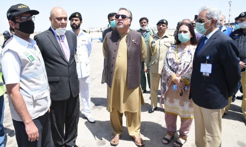 Governor Sindh Imran Ismail at the Karachi airport. — Governor's office