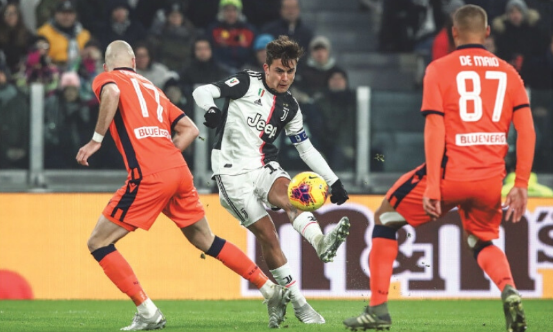 In this January 2020 file photo, Paulo Dybala (C) of Juventus scores during the Coppa Italia round-of-16 match against Udinese at the Allianz Stadium.—AFP/File In this January 2020 file photo, Paulo Dybala (C) of Juventus scores during the Coppa Italia round-of-16 match against Udinese at the Allianz Stadium.—AFP/File