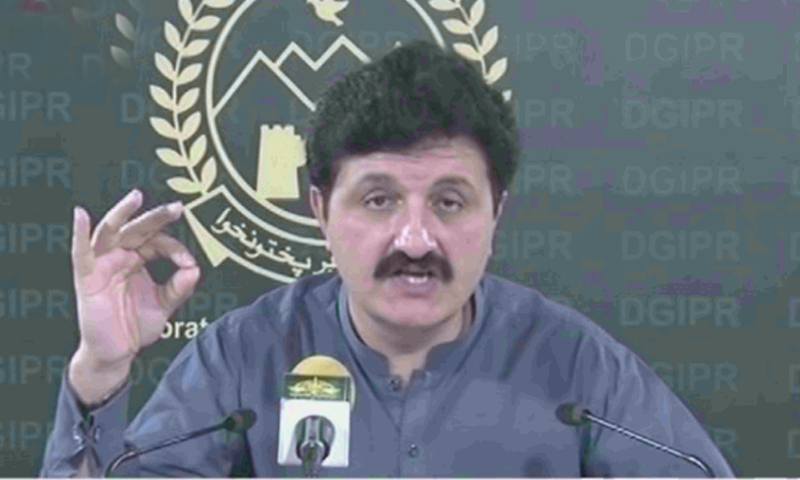 Adviser to the Khyber Pakhtunkhwa chief minister on information Ajmal Wazir addresses a press conference. — DawnNewsTv