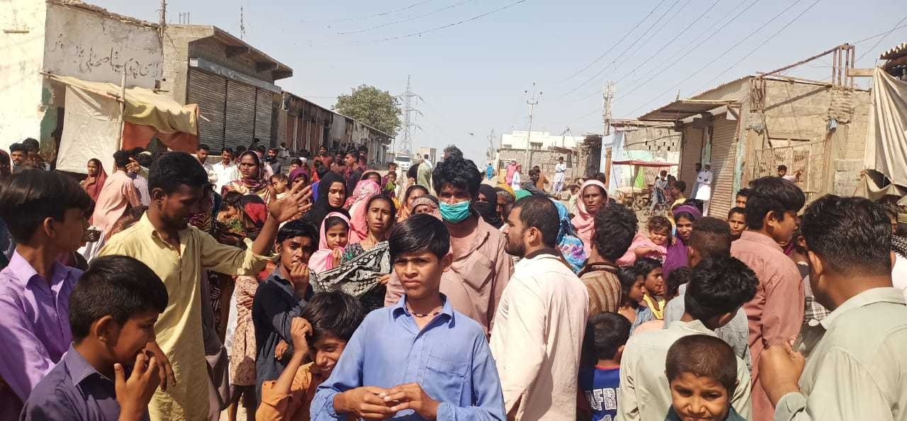 People living in Karachi's Ibrahim Hyderi area protest over joblessness and hunger. &mdash;Imtiaz Ali