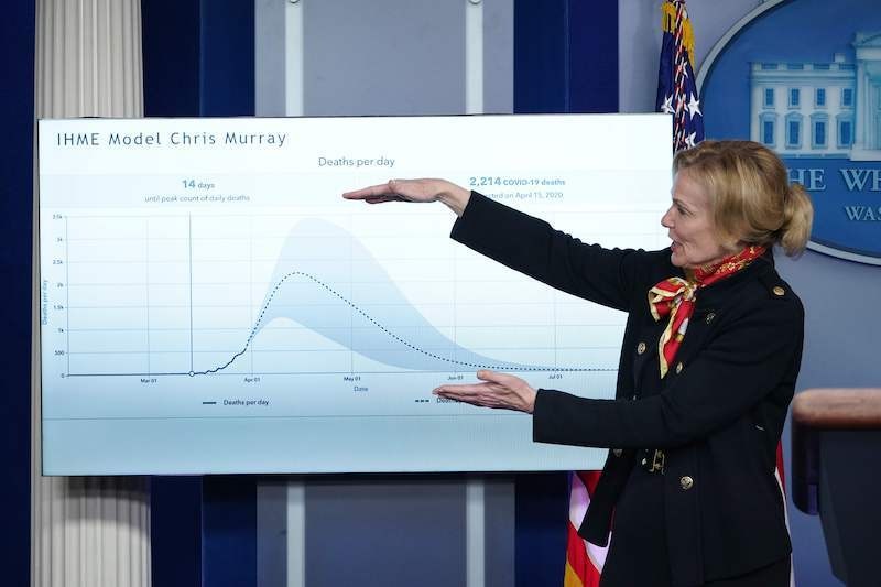 Response coordinator for White House Coronavirus Task Force Deborah Birx speaks as she points a graphic during the daily briefing on the novel coronavirus in the Brady Briefing Room at the White House on March 31, 2020, in Washington, DC. — AFP