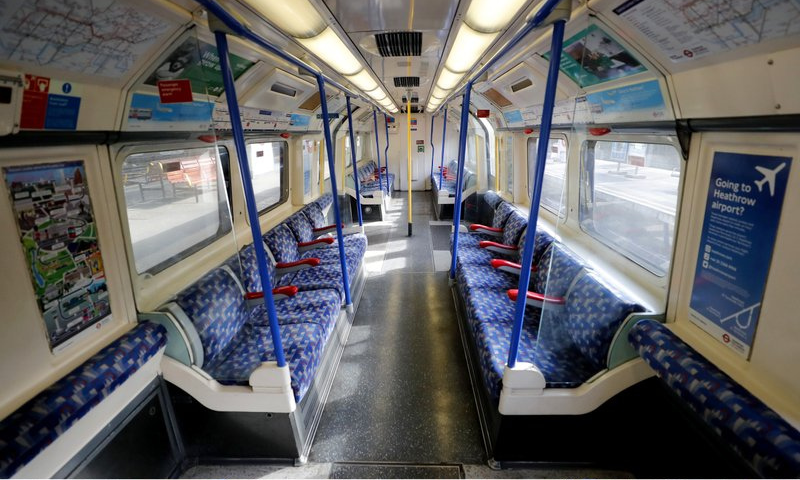 A deserted compartment of the Piccadilly Line tube in London. &mdash; AP