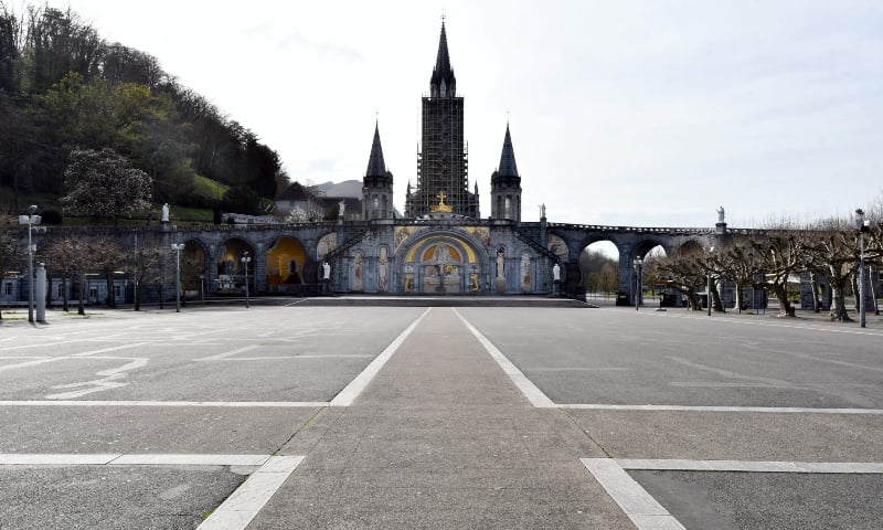 Photo shows a deserted Sanctuary of Our Lady of Lourdes in Lourdes, France. — AFP