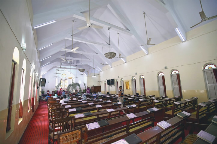 THE Central Brooks Memorial Church hall is empty during the Sunday mass amid the lockdown across Sindh.—Shakil Adil / White Star