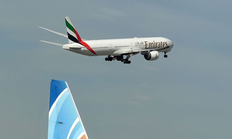 An Emirates aircraft takes off from Dubai International Airport on April 6. &mdash; AFP
