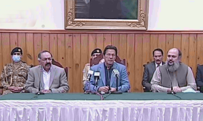 Prime Minister Imran Khan speaks to the media in Quetta. — DawnNewsTV