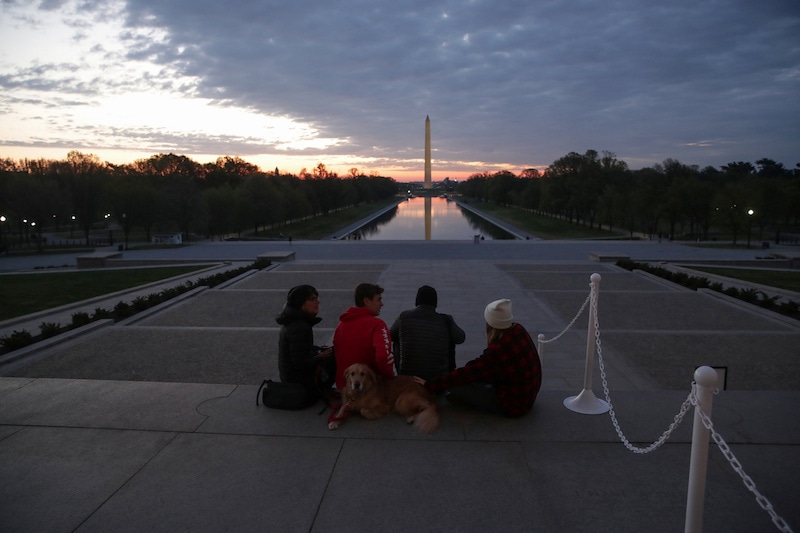 A few people take to the steps at the Lincoln Memorial during the coronavirus disease outbreak, where normally thousands of Christians would gather for worship at Easter sunrise, in Washington, US, on April 12, 2020. &mdash; Reuters