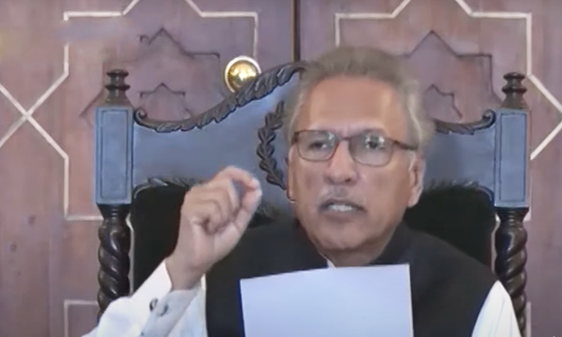 President Arif Alvi during a press briefing on Saturday. – *DawnNewsTv* screengrab
