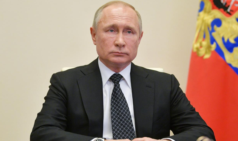 Russian President Vladimir Putin chairs a meeting with members of the Security Council via video link at the Novo-Ogaryovo state residence outside Moscow, Russia, April 16. &mdash; Reuters