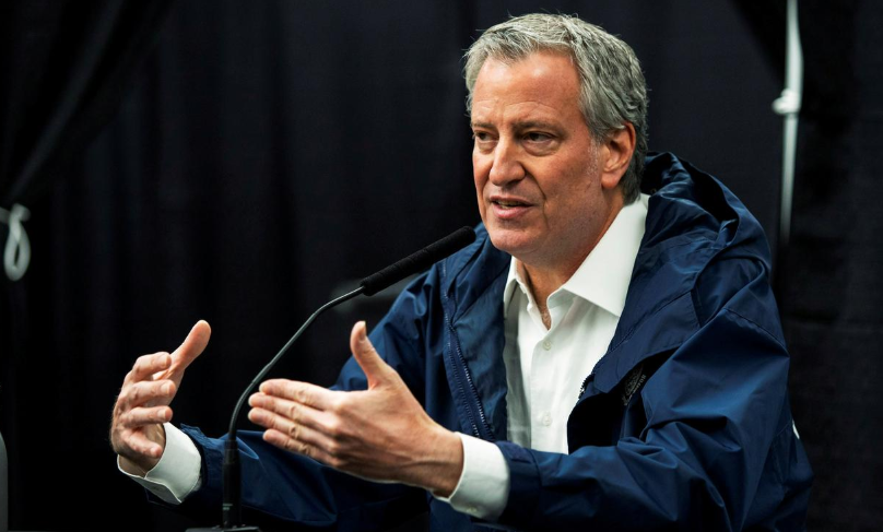 New York City Mayor Bill De Blasio speaks to the media during a press conference in temporary hospital located at the USTA Billie Jean King National Tennis Centre as the outbreak of Covid-19 continues in the Queens borough of New York City, New York, US. &mdash; Reuters