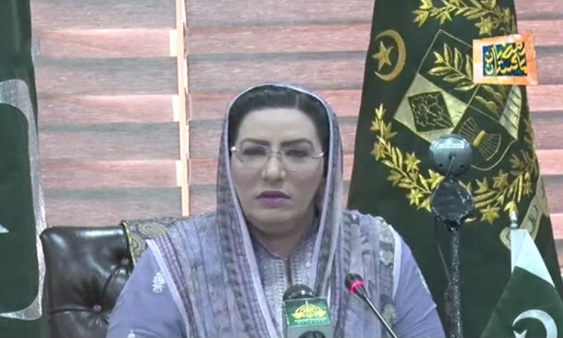 Firdous Ashiq Awan during a video conference with provincial information ministers.