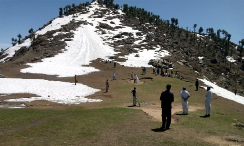 visitors play cricket in Kral Sar, Shangla. &mdash; Dawn