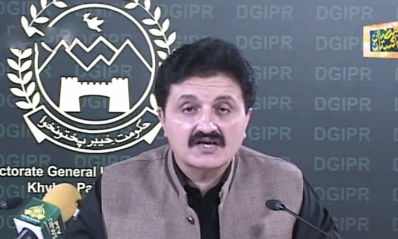 Ajmal Wazir speaks to media in Peshawar. &mdash; DawnNewsTV