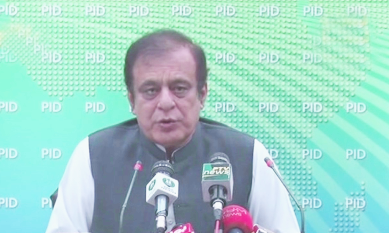 Federal information minister Shibli Faraz addressing the media. — DawnNewsTV