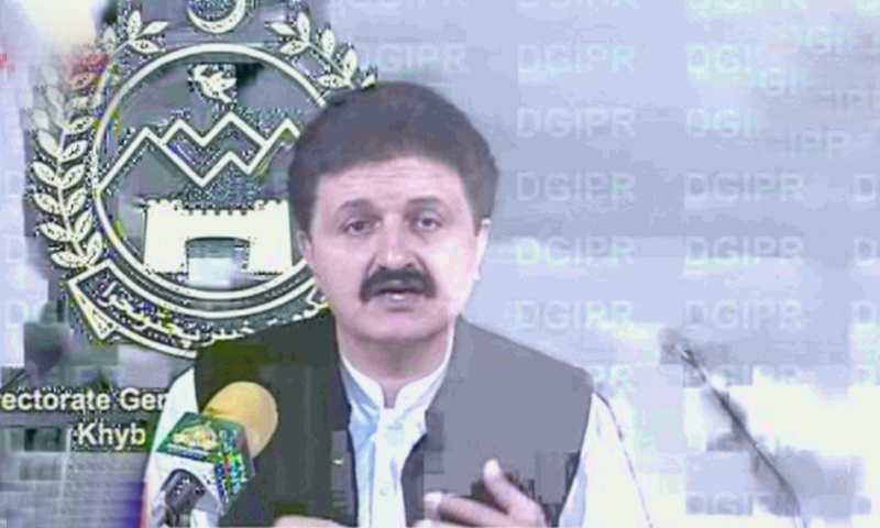 KP chief minister's adviser Ajmal Wazir addresses the media. &mdash; DawnNewsTV