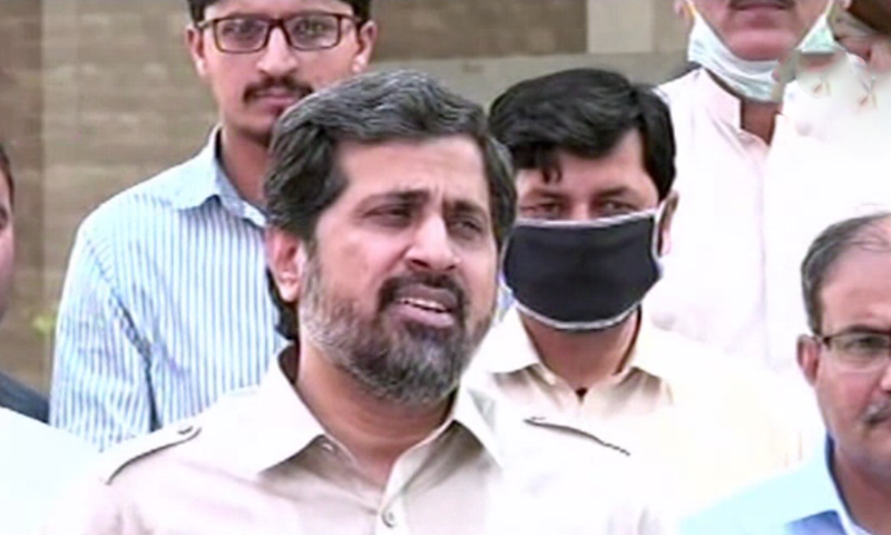 Fayyazul Hassan Chohan addresses the media in Lahore. — DawnNewsTV