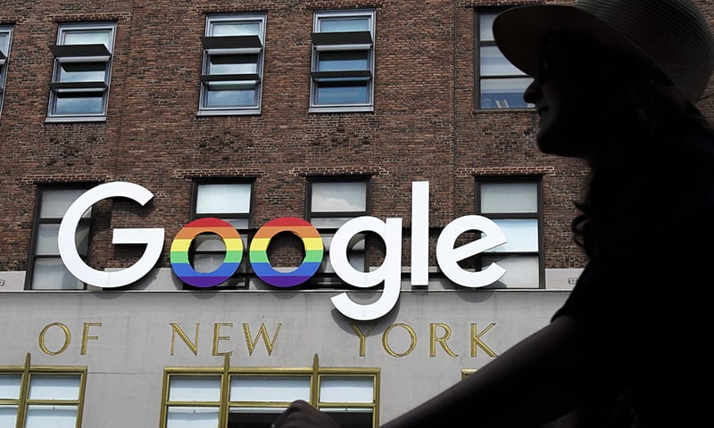 The Google logo adorns the outside of their New York City office Google Building. — AFP/File