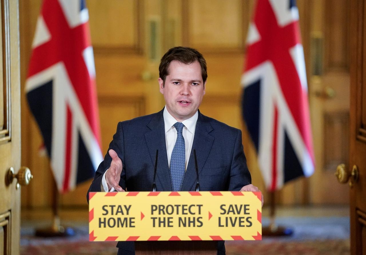 In this file photo, Britain's Housing Secretary Robert Jenrick speaks during a daily news conference to update on the coronavirus situation. — Reuters