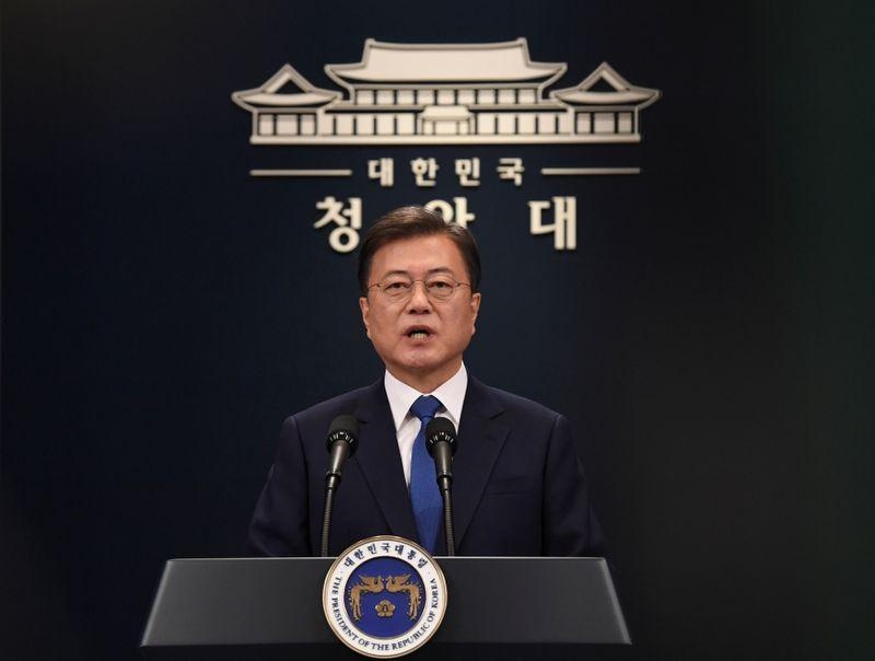 South Korean President Moon Jae-in speaks on the occasion of the third anniversary of his inauguration at the presidential Blue House in Seoul, South Korea, May 10. — Reuters