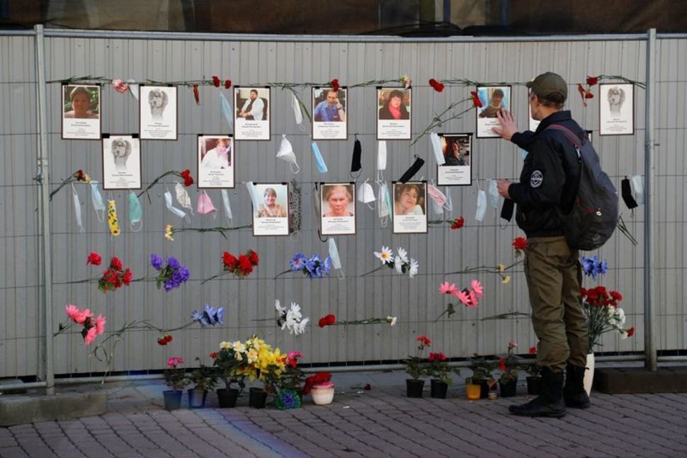 A man visits a makeshift memorial for medics, who reportedly died in Saint Petersburg and Leningrad Region in the times of Covid-19) outbreak, in central Saint Petersburg, Russia, May 9. — Reuters