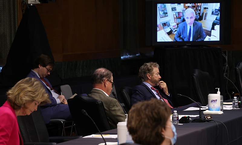 US Senators listen to Dr Anthony Fauci during the hearing in Washington. — Reuters