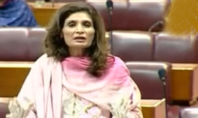 PTI MNA Andleeb Abbas speaks in the parliament. — DawnNewsTV