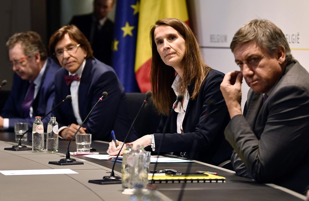 Belgium's Prime Minister Sophie Wilmes holds a news conference after a meeting of the National Security Council discussing post-lockdown measures amid Covid-19 outbreak in Brussels, Belgium, May 13. — Reuters
