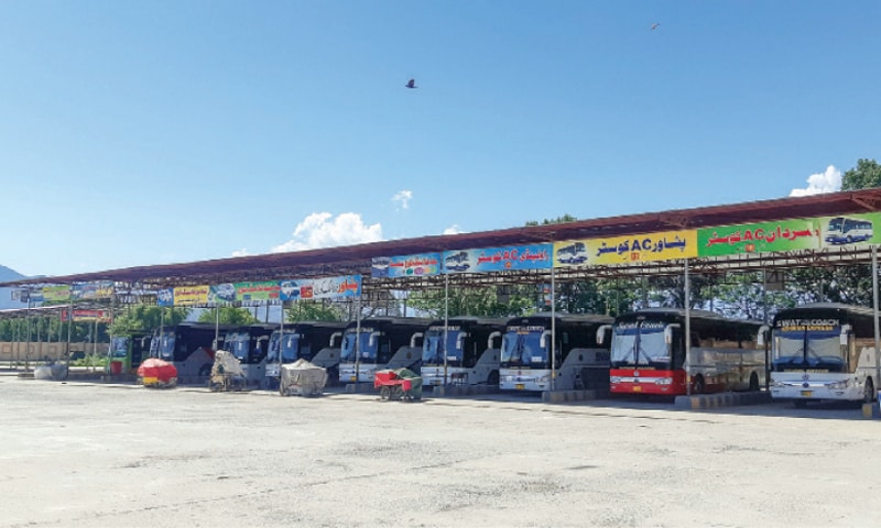 A view of the general bus stand in Mingora. — Dawn A view of the general bus stand in Mingora. — Dawn