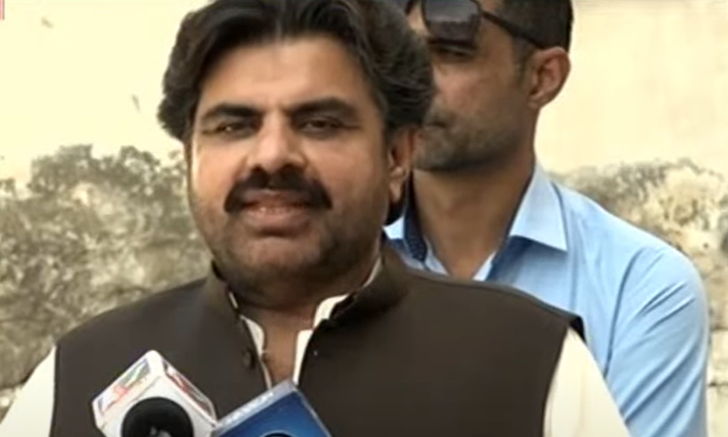 Sindh Information Minister Nasir Hussain Shah addresses the media. — DawnNewsTV