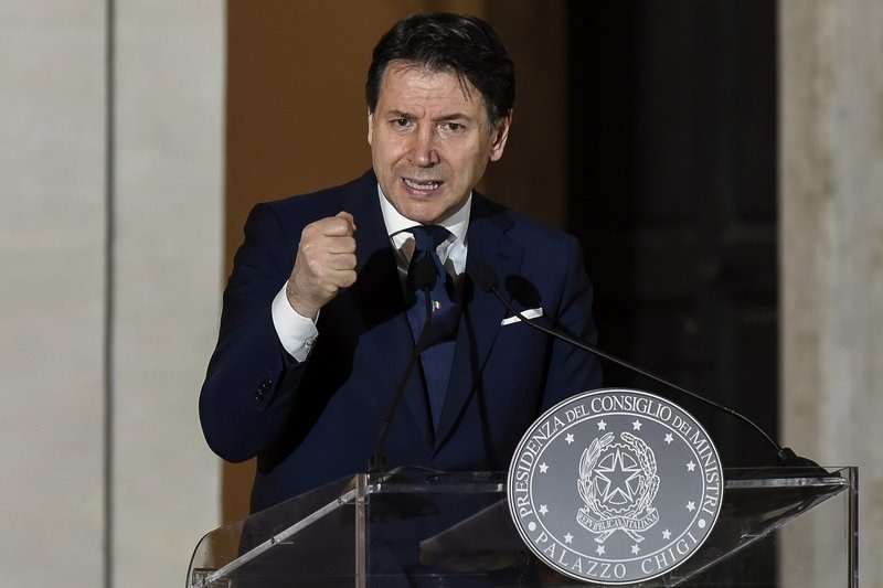 In this photo taken on May 16, Italian Premier Giuseppe Conte holds a press conference in Rome. — AP