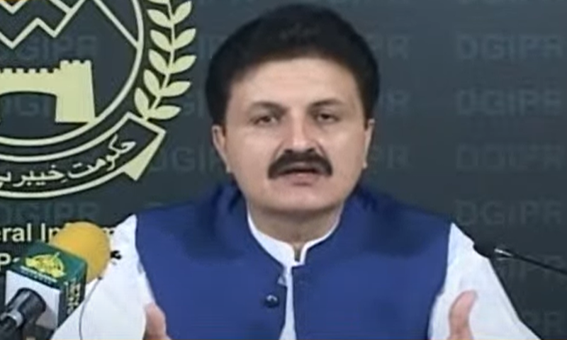 Khyber Pakhtunkhwa chief minister's assistant Ajmal Wazir addresses the media. — DawnNewsTV