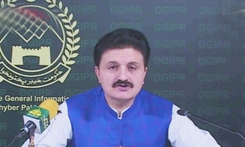 Adviser to Khyber Pakhtunkhwa Chief Minister on Information Ajmal Wazir addresses the media. &mdash; DawnNewsTV