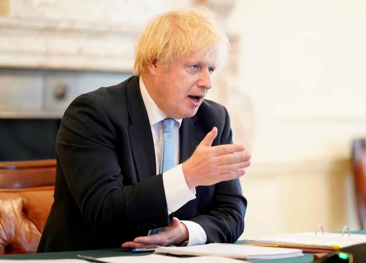Britain's Prime Minister Boris Johnson appears before the Liaison Committee via Zoom from the cabinet room at 10 Downing Street in London, Britain, May 27. &mdash; Reuters