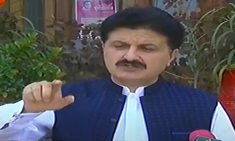 KP CM's aide Ajmal Wazir addresses the media. — DawnNewsTV