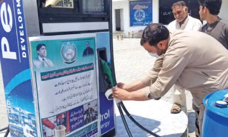 A filling station being sealed in Timergara on Wednesday. — Dawn A filling station being sealed in Timergara on Wednesday. — Dawn