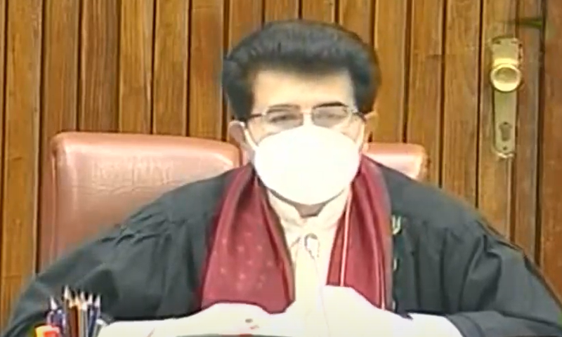 Senate Chairperson Sadiq Sanjrani presides over Senate session. — DawnNewsTV