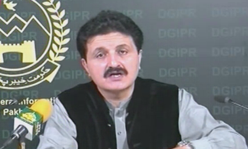 KP chief minister's adviser Ajmal Wazir addresses media. — DawnNewsTV