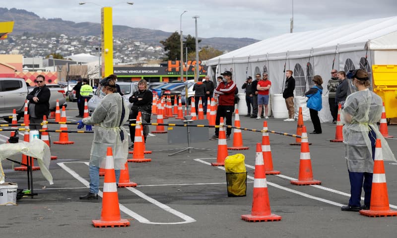 In this April 17, 2020 file photo, shoppers line up at a pop-up community Covid-19 testing station at a supermarket carpark in Christchurch, New Zealand. — AP