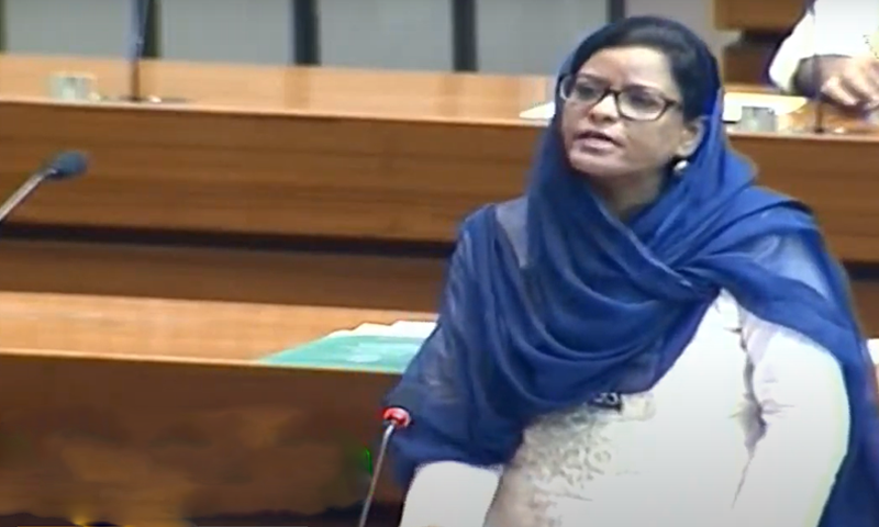 Nafeesa Shah speaking in the NA. - DawnNewsTV screengrab