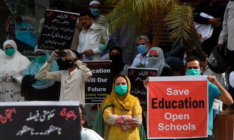 A view of the protest against the government decision to keep schools closed. &mdash; AFP