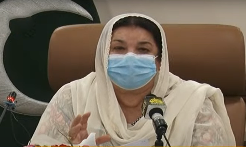 Punjab Minister for Health Dr Yasmin Rashid addresses the media. — DawnNewsTV/File
