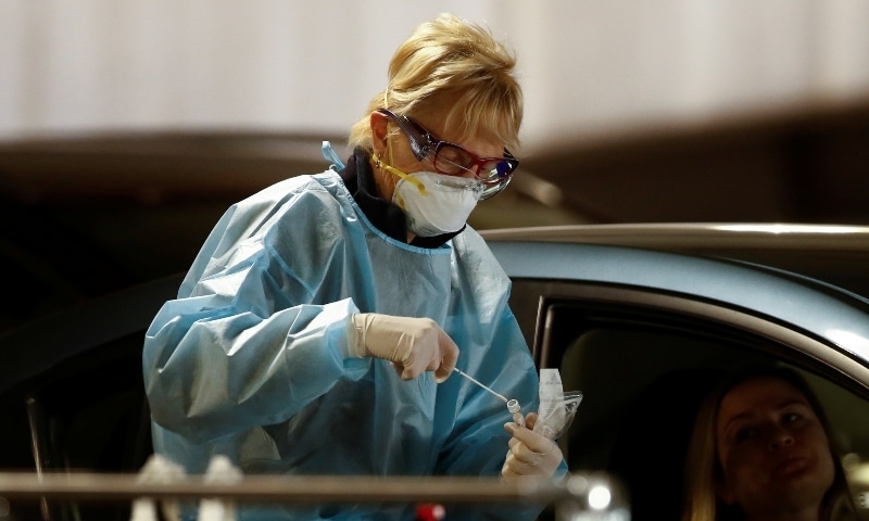 A coronavirus disease drive-through testing facility is seen as the state of Victoria experiences an outbreak of cases, in Melbourne on June 25. — Reuters