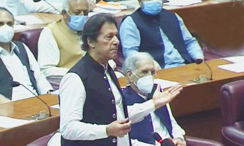 Prime Minister Imran Khan speaks in the National Assembly. — DawnNewsTV