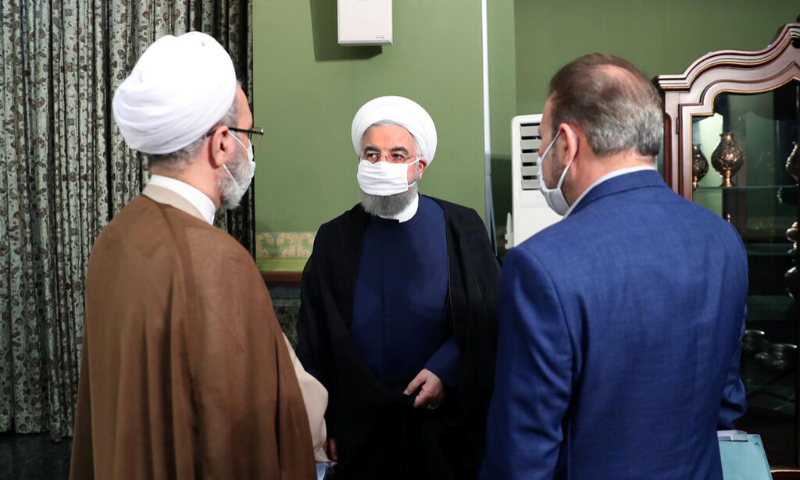 Iranian President Hassan Rouhani is seen wearing a face mask during a meeting, in Tehran, Iran, July 4. &mdash; Reuters