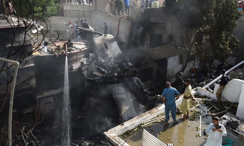 97 passengers and crewmembers of flight PK-8303 from Lahore to Karachi died when the A320 aircraft crashed in Model Colony. — AP/File 97 passengers and crewmembers of flight PK-8303 from Lahore to Karachi died when the A320 aircraft crashed in Model Colony. — AP/File