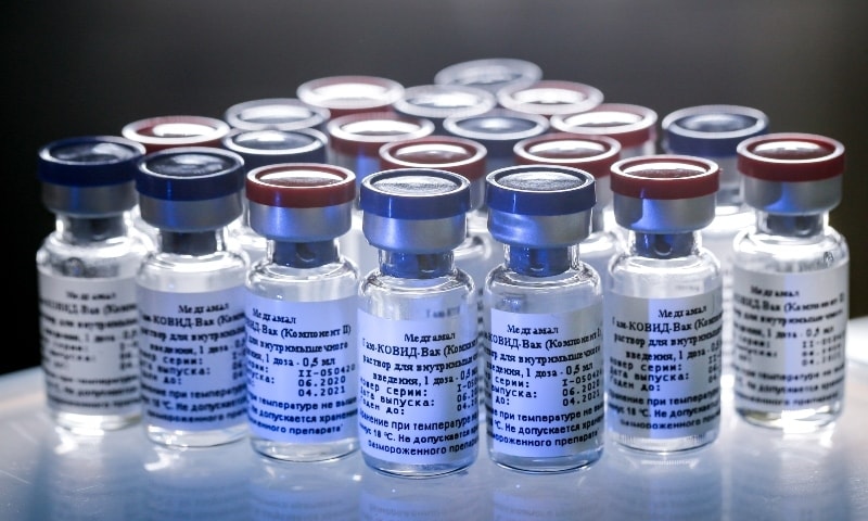 In this handout photo taken on August 6, nd provided by Russian Direct Investment Fund, a new vaccine is on display at the Nikolai Gamaleya National Centre of Epidemiology and Microbiology in Moscow. &mdash; AP