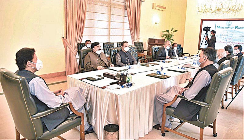 ISLAMABAD: Prime Minister Imran Khan chairs a meeting on ML-1 railway project on Monday. — APP