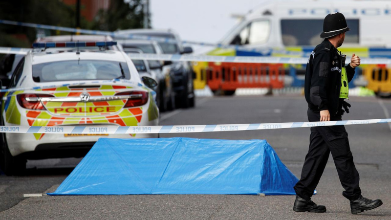 A police officer is seen near the scene of reported stabbings in Birmingham. &mdash; Reuters