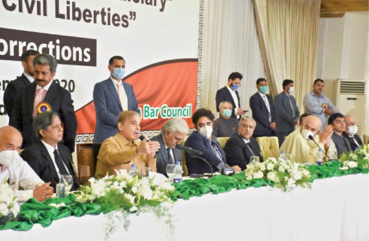 ShaHbaz Sharif, Bilawal Bhutto-Zardari and other opposition leaders pictured during the multi-party conference.—White Star